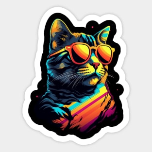 Retro Wave Bengal Cat Shirt Sticker